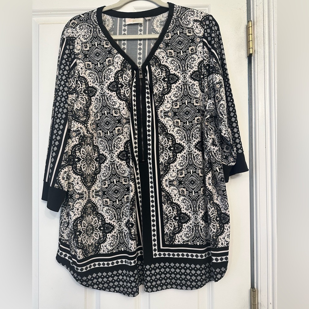 Belle by Kim Gravel 2X mixed media blouse 3/4 sleeve